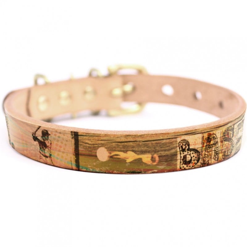 Framer アートなグラフィック本革首輪　真鍮無垢金具 サイズSSS～LL ベルト幅16mm/12mm/24mm #23006