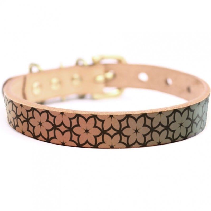 Framer アートなグラフィック本革首輪　真鍮無垢金具 サイズSSS～LL ベルト幅16mm/12mm/24mm #23017