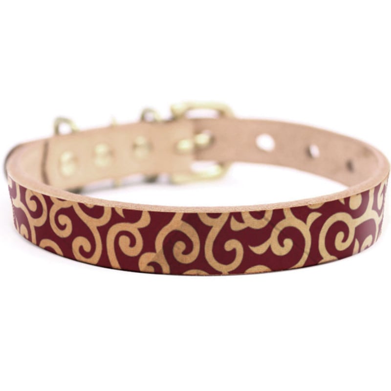 Framer アートなグラフィック本革首輪　真鍮無垢金具 サイズSSS～LL ベルト幅16mm/12mm/24mm #23019