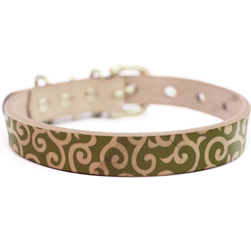 Framer アートなグラフィック本革首輪　真鍮無垢金具 サイズSSS～LL ベルト幅16mm/12mm/24mm #23020