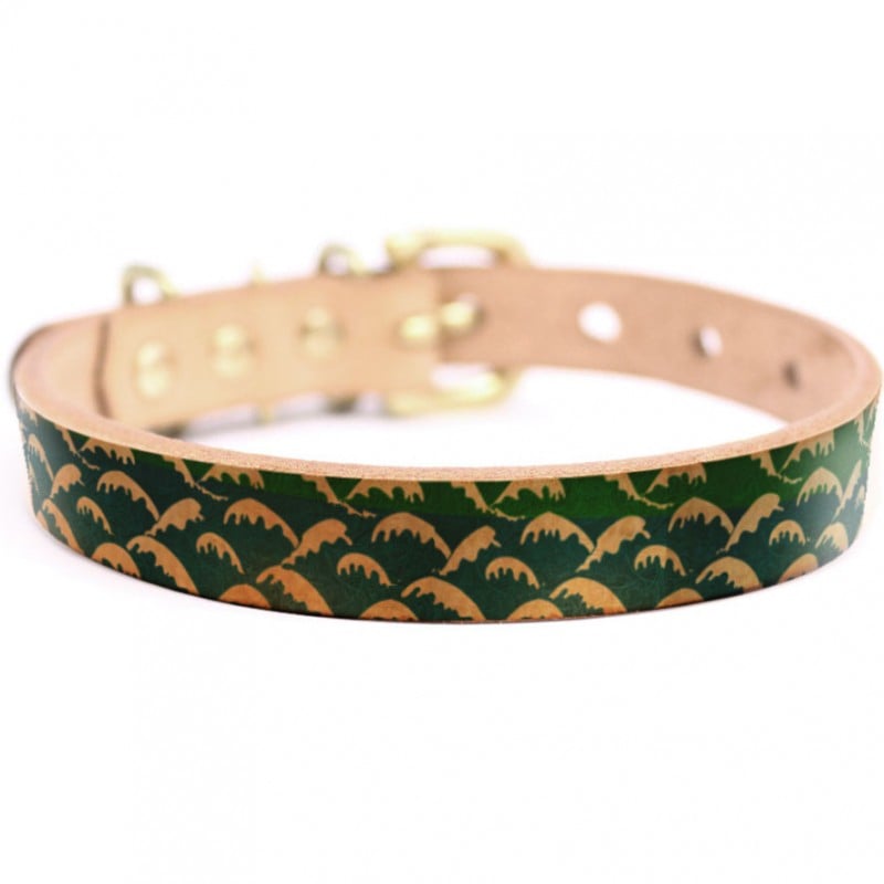 Framer アートなグラフィック本革首輪　真鍮無垢金具 サイズSSS～LL ベルト幅16mm/12mm/24mm #23021