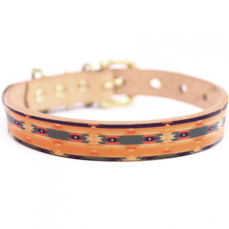 Framer アートなグラフィック本革首輪　真鍮無垢金具 サイズSSS～LL ベルト幅16mm/12mm/24mm #23026