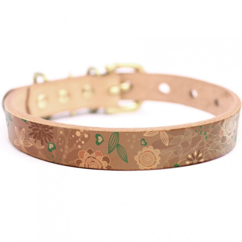 Framer アートなグラフィック本革首輪　真鍮無垢金具 サイズSSS～LL ベルト幅16mm/12mm/24mm #23032