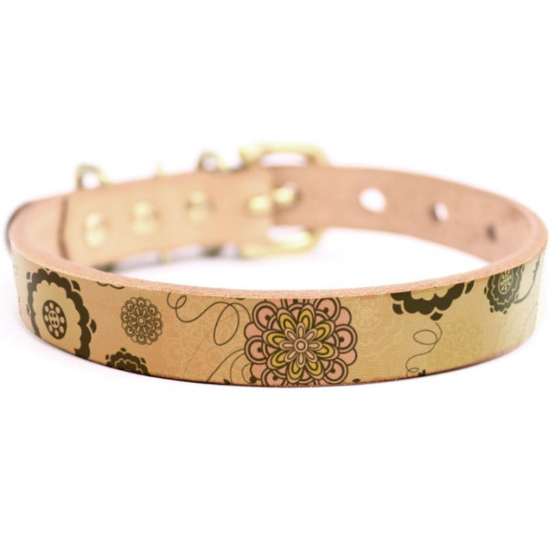 Framer アートなグラフィック本革首輪　真鍮無垢金具 サイズSSS～LL ベルト幅16mm/12mm/24mm #23033