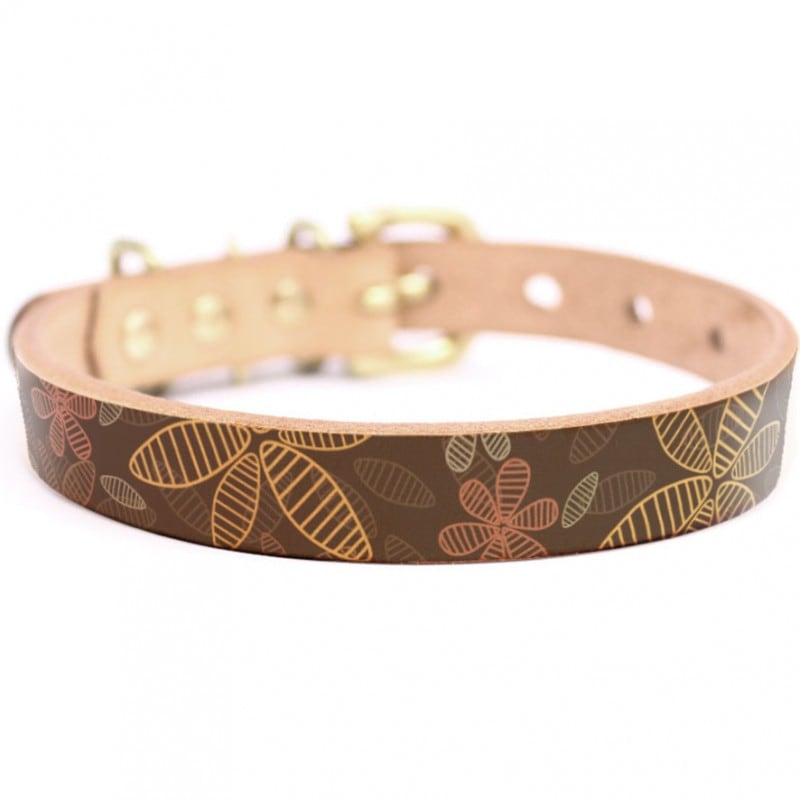 Framer アートなグラフィック本革首輪　真鍮無垢金具 サイズSSS～LL ベルト幅16mm/12mm/24mm #23034