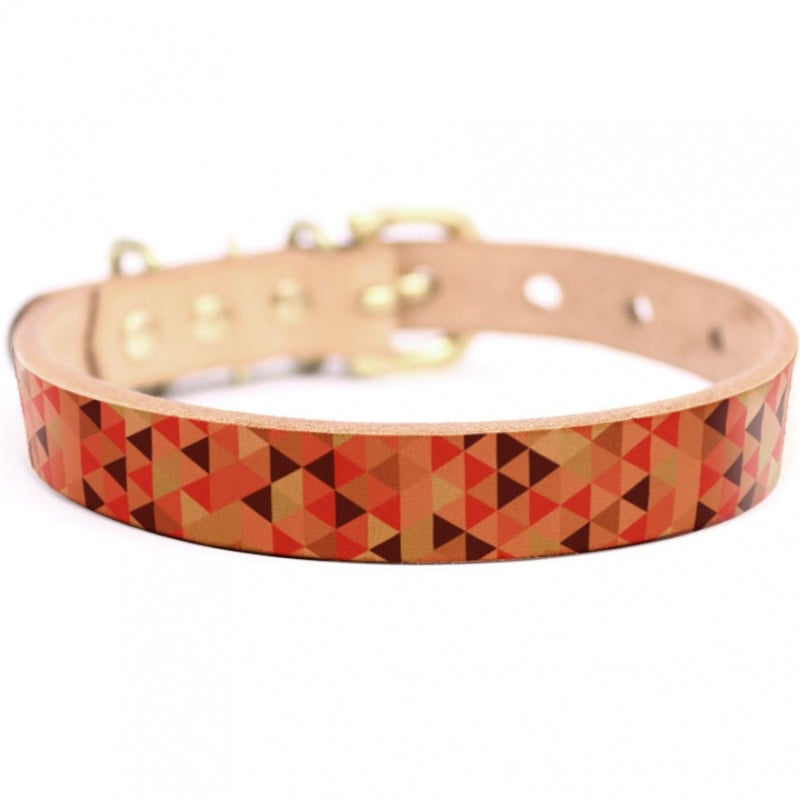 Framer アートなグラフィック本革首輪　真鍮無垢金具 サイズSSS～LL ベルト幅16mm/12mm/24mm #23038