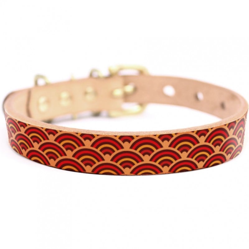 Framer アートなグラフィック本革首輪　真鍮無垢金具 サイズSSS～LL ベルト幅16mm/12mm/24mm #23039