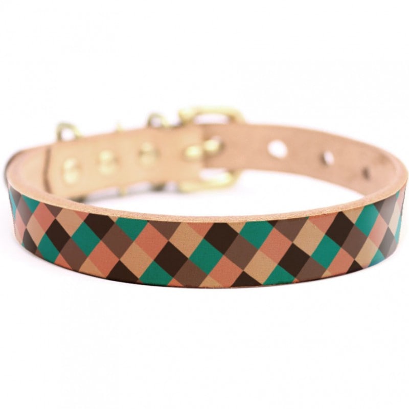 Framer アートなグラフィック本革首輪　真鍮無垢金具 サイズSSS～LL ベルト幅16mm/12mm/24mm #23040