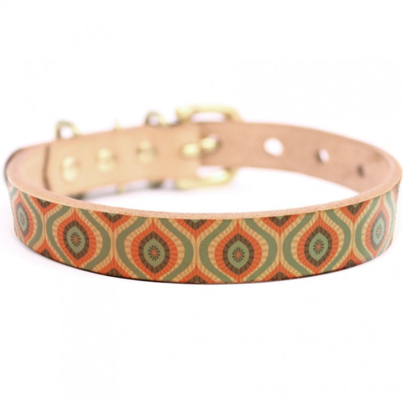 Framer アートなグラフィック本革首輪　真鍮無垢金具 サイズSSS～LL ベルト幅16mm/12mm/24mm #23045