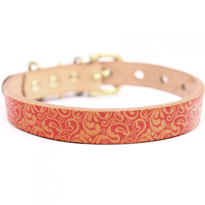 Framer アートなグラフィック本革首輪　真鍮無垢金具 サイズSSS～LL ベルト幅16mm/12mm/24mm #23049