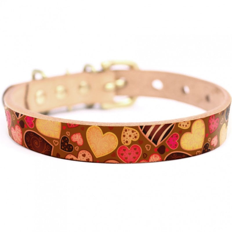 Framer アートなグラフィック本革首輪　真鍮無垢金具 サイズSSS～LL ベルト幅16mm/12mm/24mm #23058