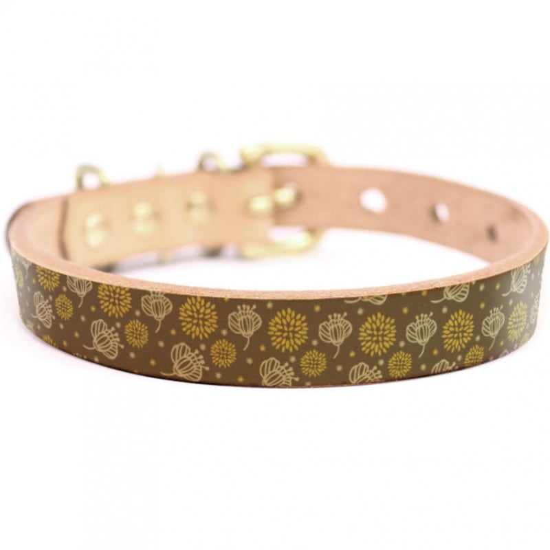 Framer アートなグラフィック本革首輪　真鍮無垢金具 サイズSSS～LL ベルト幅16mm/12mm/24mm #23061