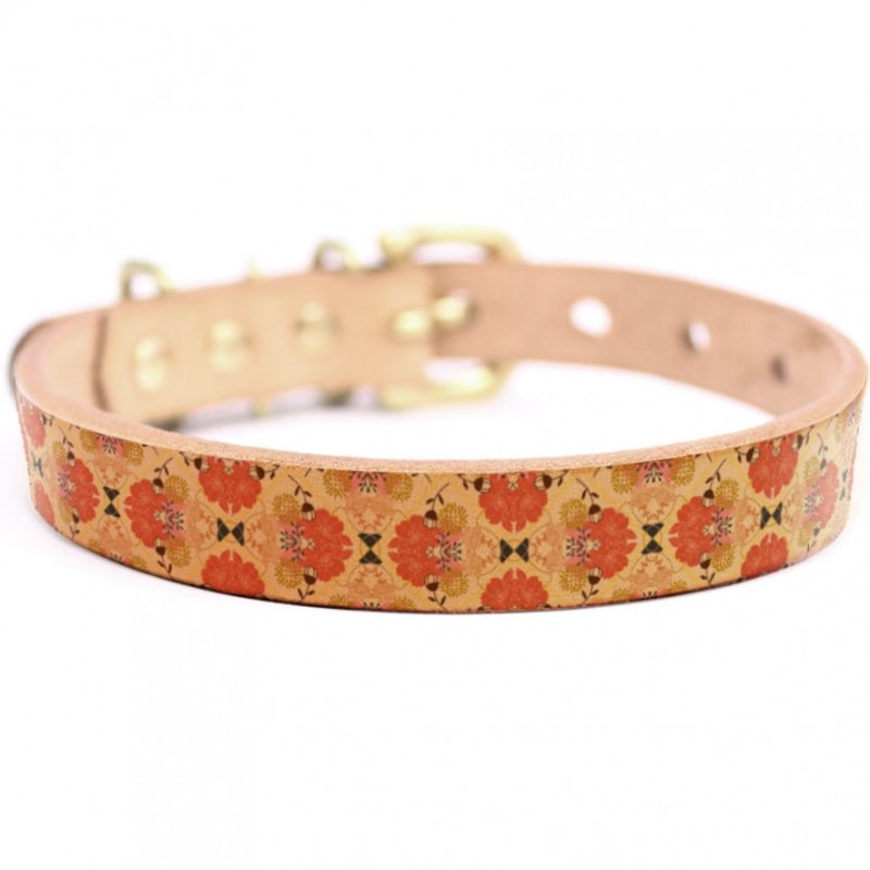 Framer アートなグラフィック本革首輪　真鍮無垢金具 サイズSSS～LL ベルト幅16mm/12mm/24mm #23070