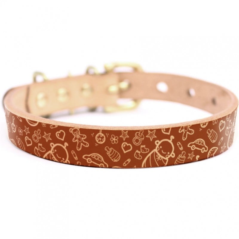 Framer アートなグラフィック本革首輪　真鍮無垢金具 サイズSSS～LL ベルト幅16mm/12mm/24mm #23071