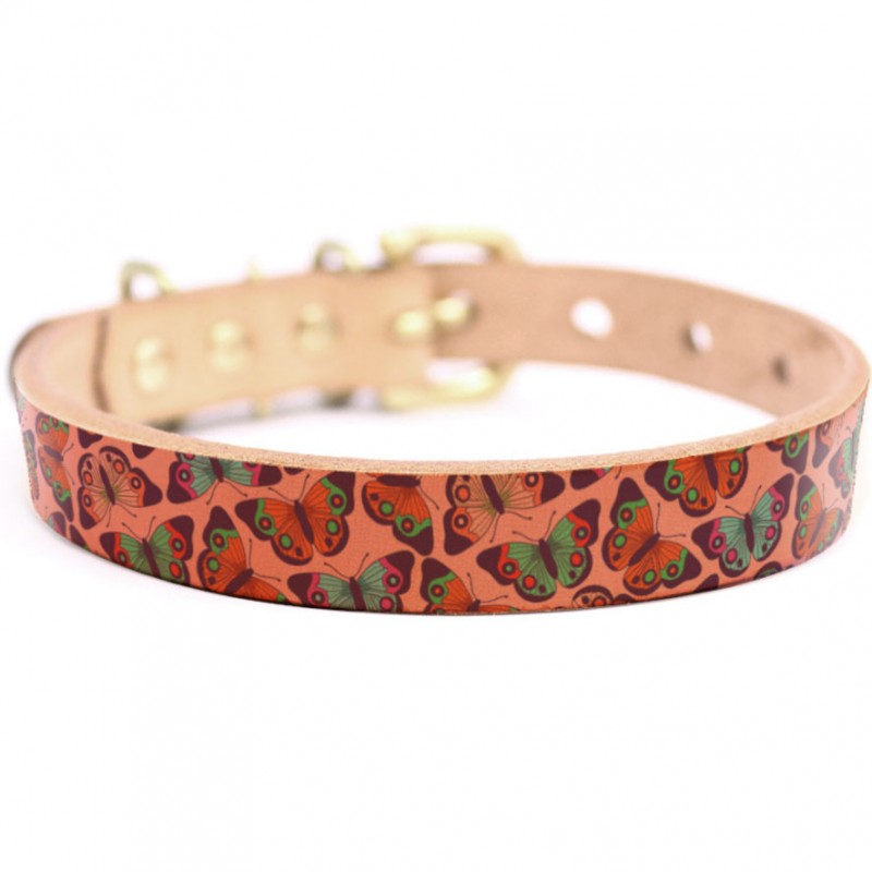 Framer アートなグラフィック本革首輪　真鍮無垢金具 サイズSSS～LL ベルト幅16mm/12mm/24mm #23075