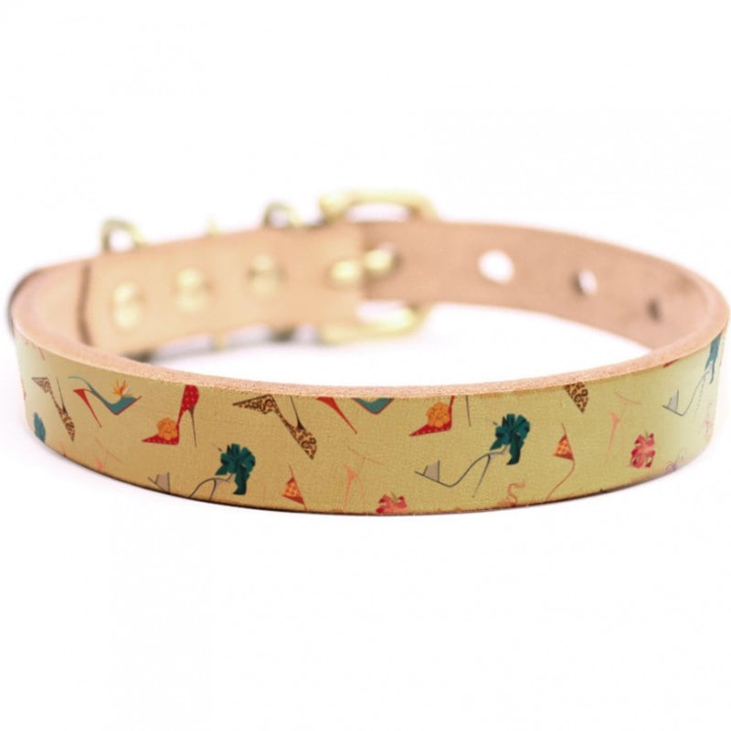 Framer アートなグラフィック本革首輪　真鍮無垢金具 サイズSSS～LL ベルト幅16mm/12mm/24mm #23076