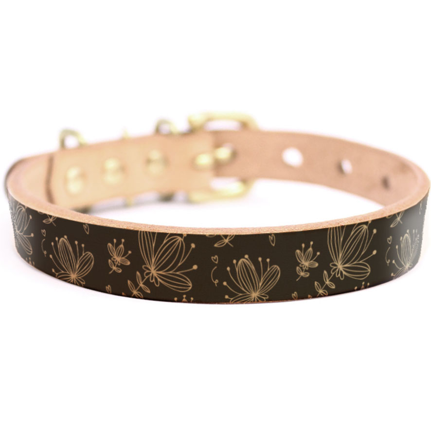 Framer アートなグラフィック本革首輪　真鍮無垢金具 サイズSSS～LL ベルト幅16mm/12mm/24mm #23102