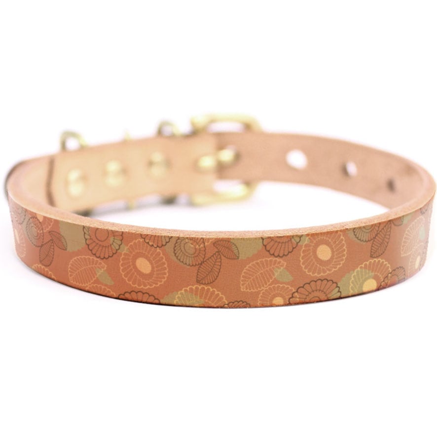 Framer アートなグラフィック本革首輪　真鍮無垢金具 サイズSSS～LL ベルト幅16mm/12mm/24mm #23151