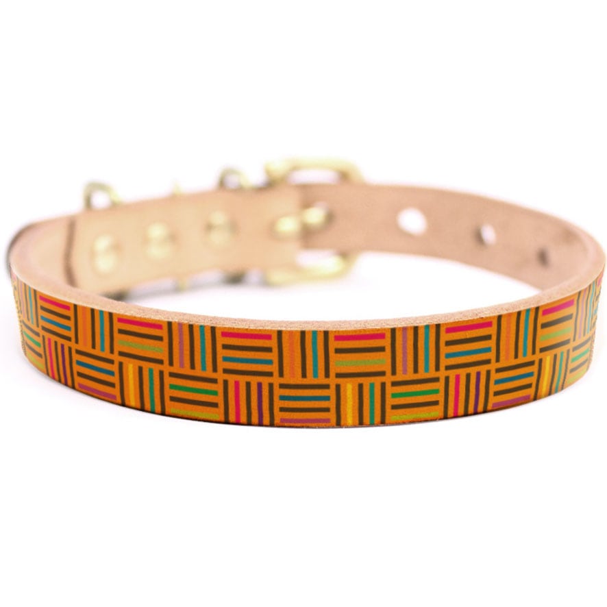 Framer アートなグラフィック本革首輪　真鍮無垢金具 サイズSSS～LL ベルト幅16mm/12mm/24mm #23174