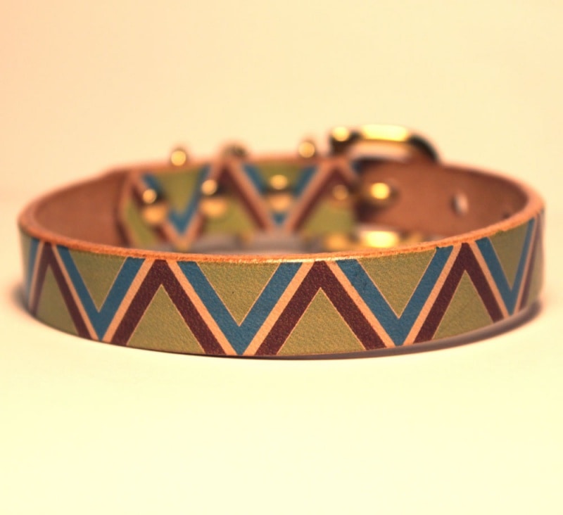 Framer アートなグラフィック本革首輪 アステカ 真鍮無垢金具 サイズSS～L ベルト幅16mm #23421