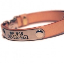 猫用おなまえ首輪 本革首輪 本ヌメ革/本革 手仕上げ メタル危険防止金具 (首周り18-28cm) ##CT88890
