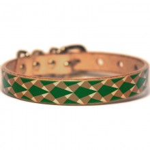 Framer アートなグラフィック本革首輪　真鍮無垢金具 サイズSSS～LL ベルト幅16mm/12mm/24mm 幾何学文様　#23441