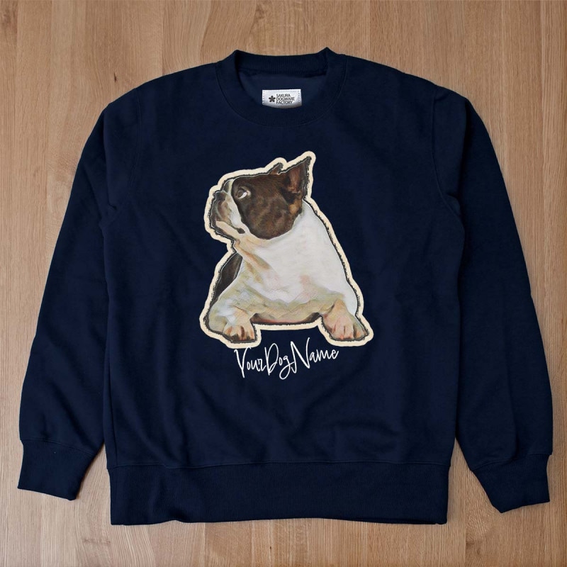 SAKURA DOGWARE FACTORY 名入れ　ユニセックス　クルーネックスウェット　トレーナー　ボストンテリア