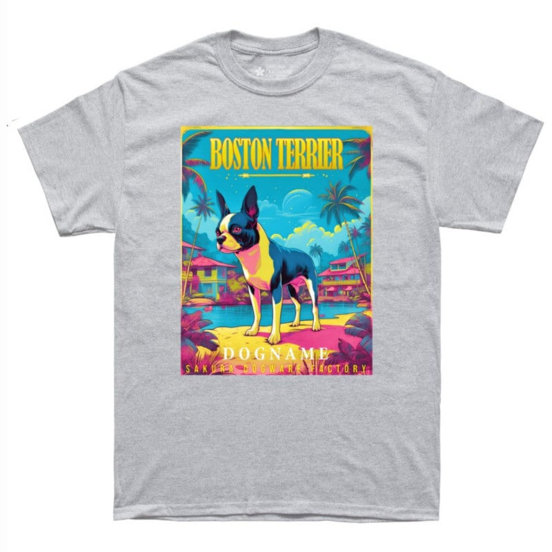 SAKURA DOGWARE FACTORY 名入れ　ユニセックス　Tシャツ ボストンテリア　6112
