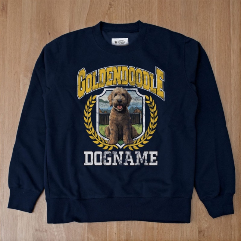 SAKURA DOGWARE FACTORY 名入れ　ユニセックス　クルーネックスウェット ヴィンテージ加工 ゴールデンドゥードル　8042