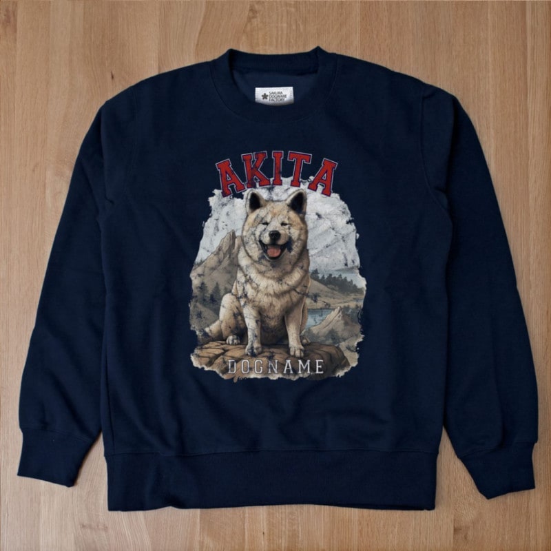 SAKURA DOGWARE FACTORY 名入れ　ユニセックス　クルーネックスウェット ヴィンテージ加工プリント 秋田犬　8044