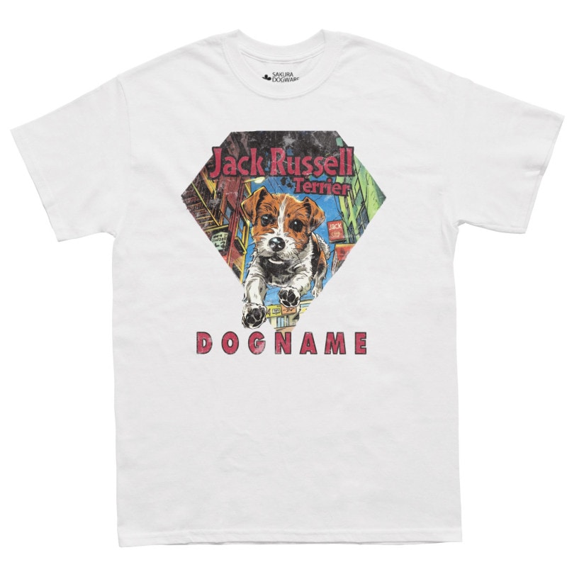 SAKURA DOGWARE FACTORY 名入れ　ユニセックス　Tシャツ　アメコミ風ヴィンテージプリント ジャックラッセルテリア　6151