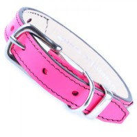 SAKURA DOGWARE ヌメ革　三角スタッズ　SS首輪(小型犬・超小型犬・猫用　/　首周り18.5-28.5cm)　ネオンピンク　A1114|デザイン本革首輪