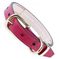 SAKURA DOGWARE ヌメ革　スワロフスキーエレメンツ・ラインストーン 真鍮無垢金具　レッドパープルSS首輪(小型犬・超小型犬・猫用　/　首周り18.5-28.5cm)　A1011|デザイン本