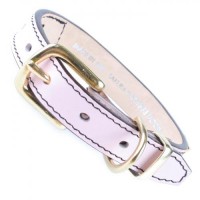 SAKURA DOGWARE ヌメ革　三角スタッズ　真鍮無垢金具　SS首輪(小型犬・超小型犬・猫用　/　首周り18.5-28.5cm)　ライトピンク　A1117|デザイン本革首輪