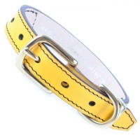 SAKURA DOGWARE ヌメ革　三角スタッズ　真鍮無垢金具　SS首輪(小型犬・超小型犬・猫用　/　首周り18.5-28.5cm)　イエロー　A1121|デザイン本革首輪