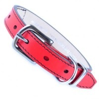 SAKURA DOGWARE ヌメ革　三角スタッズ　SS首輪(小型犬・超小型犬・猫用　/　首周り18.5-28.5cm)　レッド赤　A1113|デザイン本革首輪