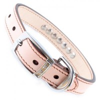 SAKURA DOGWARE ヌメ革　ローズピンクラインストーン　S首輪(小型犬・超小型犬・猫用　/　首周り22.5~32.5cm)　A1105|デザイン本革首輪