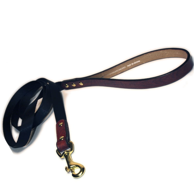 おなまえ首輪　名入れ・電話番号　真鍮彫刻プレート&木目グラフィックプリント　本革首輪　真鍮無垢金具 サイズSS～L ベルト幅30mm #33001-3