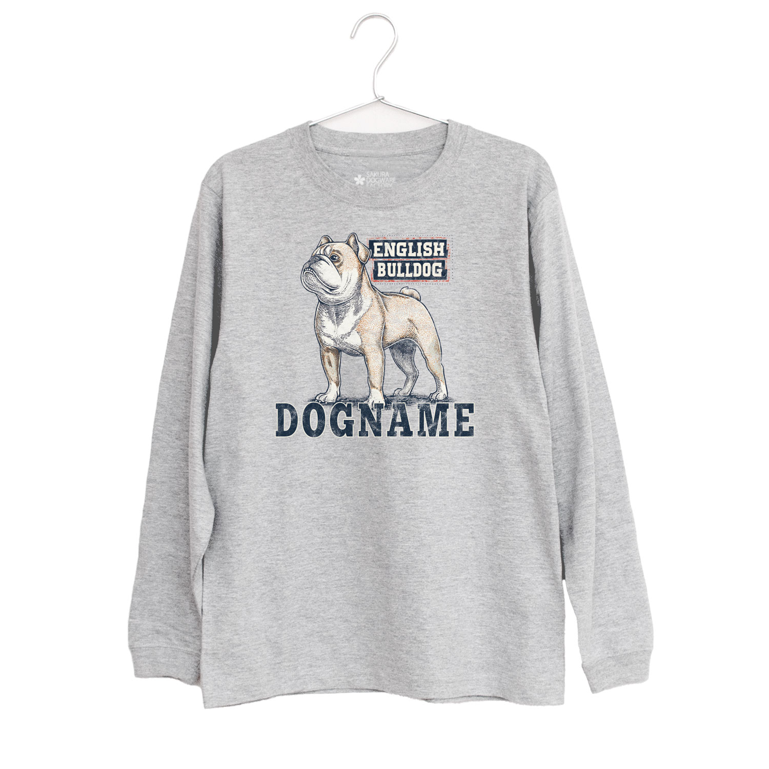 SAKURA DOGWARE FACTORY 名入れ　ユニセックス　ロンT　ヴィンテージプリント　イングリッシュブルドッグ　　9070