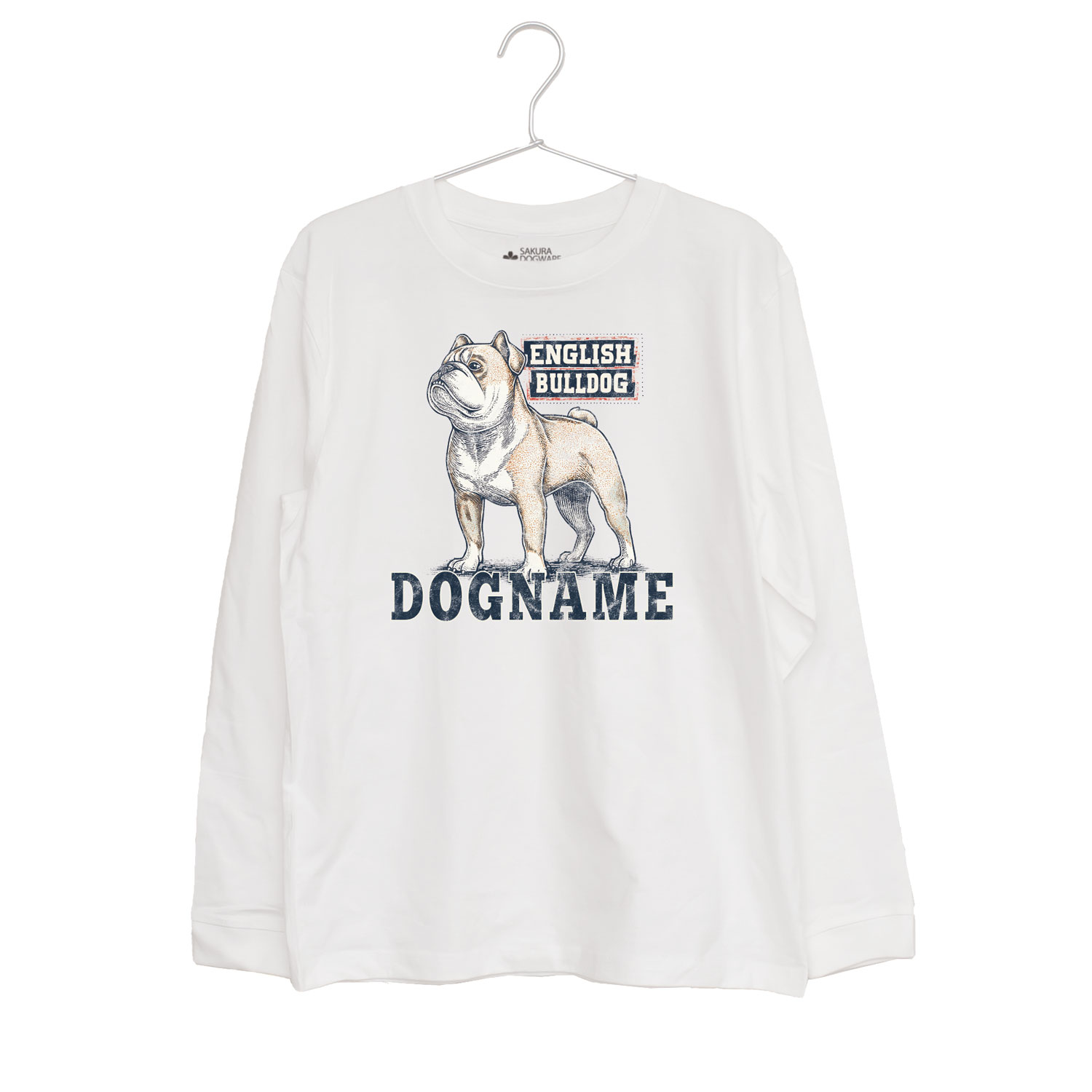 SAKURA DOGWARE FACTORY 名入れ　ユニセックス　ロンT　ヴィンテージプリント　イングリッシュブルドッグ　　9070