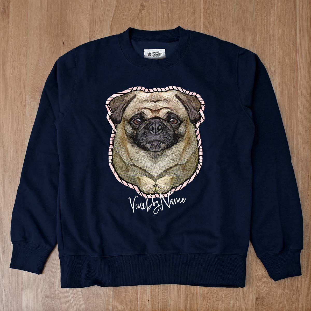 SAKURA DOGWARE FACTORY 名入れ　ユニセックス　クルーネックスウェット　トレーナー　パグ