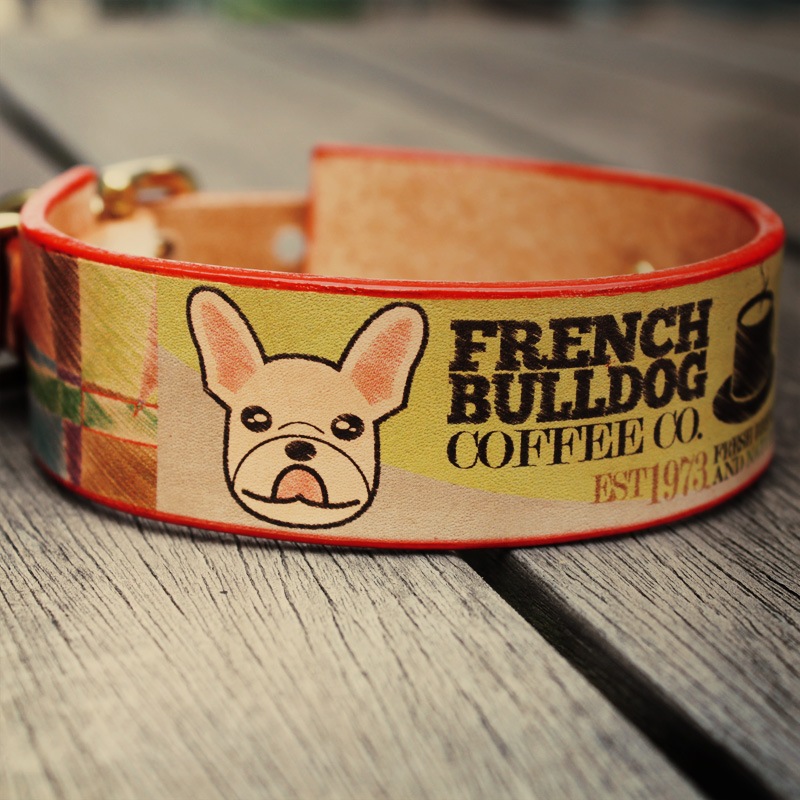 Framer WIDE グラフィック手仕上げ　本革首輪　真鍮無垢金具 サイズSS～LL ベルト幅30mm/40mm #33037