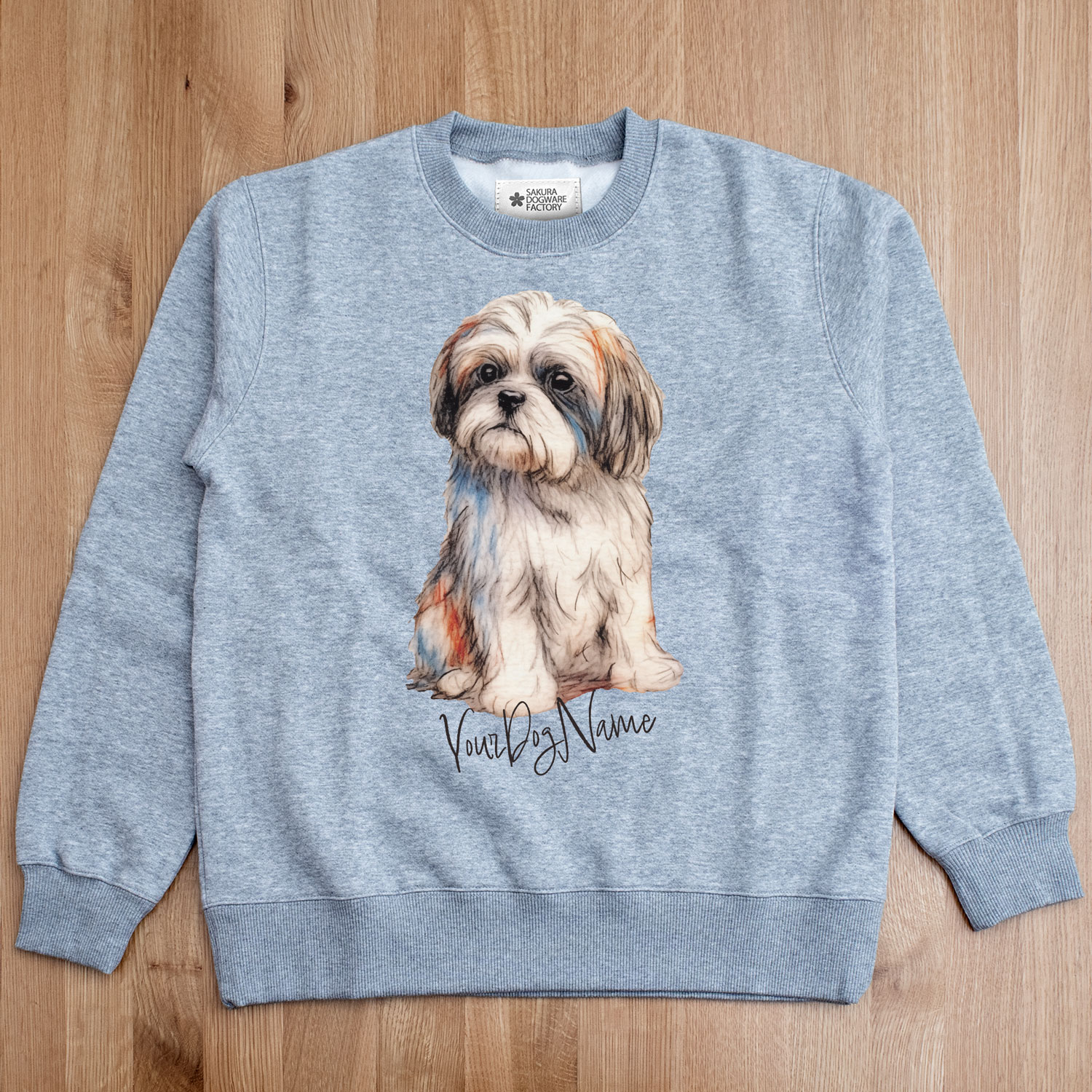 SAKURA DOGWARE FACTORY 名入れ　ユニセックス　クルーネックスウェット　シーズー　8034