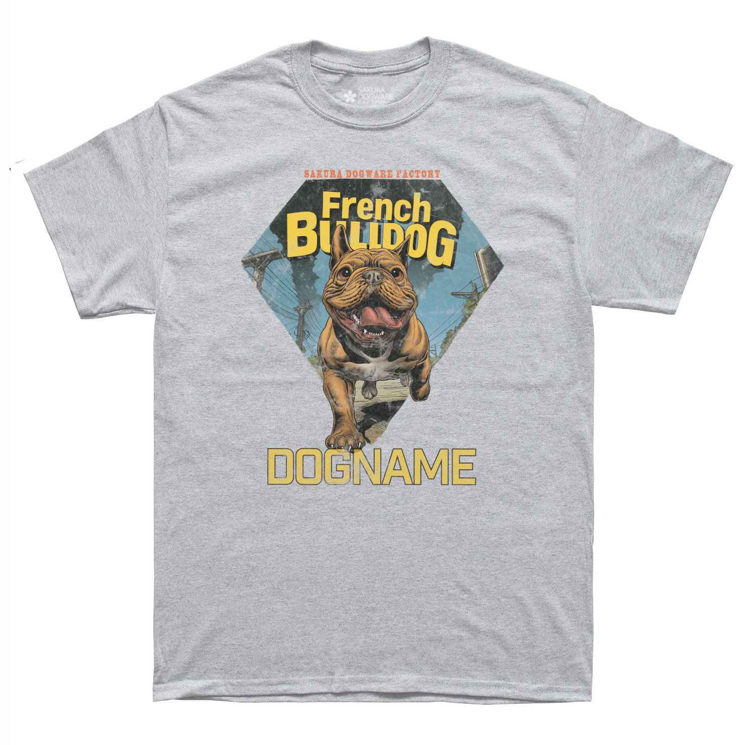 SAKURA DOGWARE FACTORY 名入れ　ユニセックス　Tシャツ　アメコミ風ヴィンテージプリント フレブル　6149