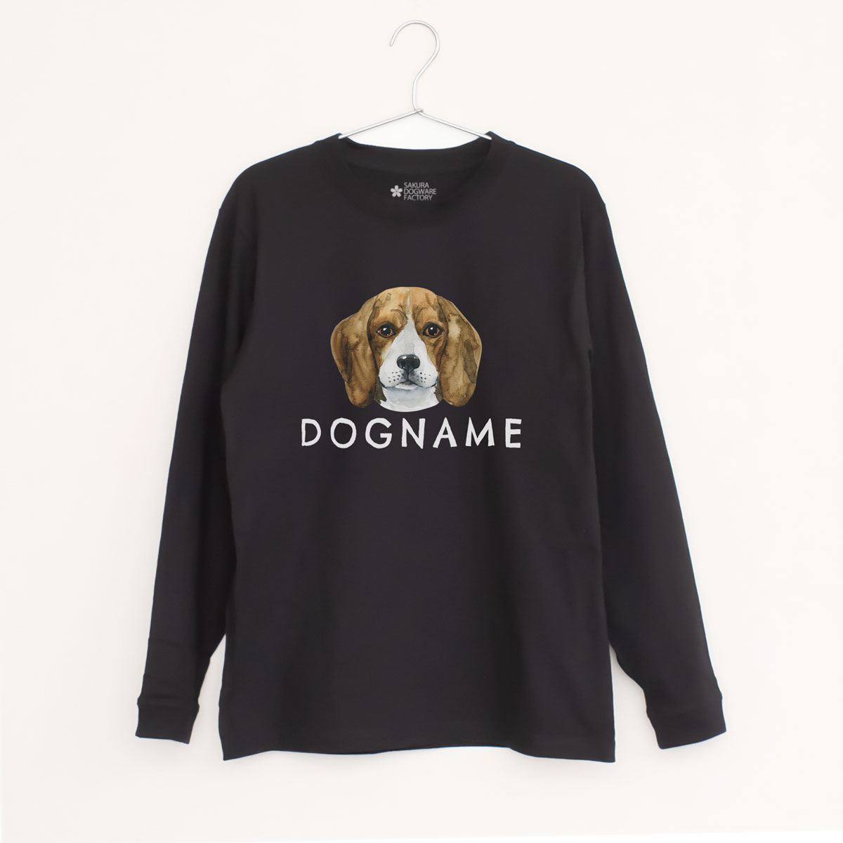 本革首輪 おしゃれ首輪 迷子札首輪の サクラ犬具製作所 Sakura Dogware Factory 名入れ ユニセックス ロンt ビーグル犬 9005 アパレル ロングスリーブtシャツ サクラ犬具製作所