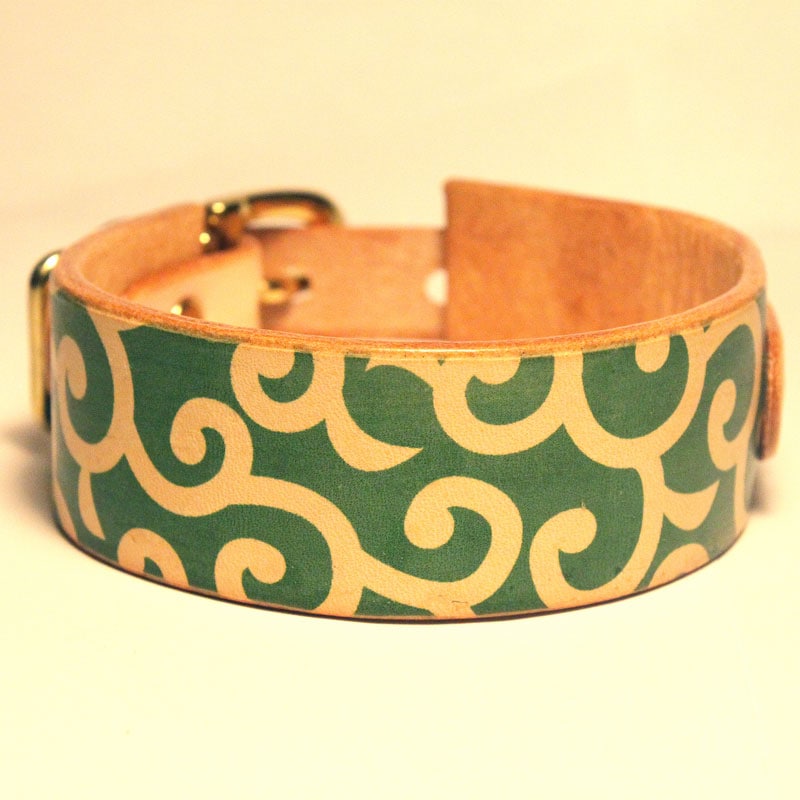 大唐草　全6色　Framer WIDE グラフィック手仕上げ　本革首輪　真鍮無垢金具 サイズSS～LL ベルト幅30mm/40mm #33ooka