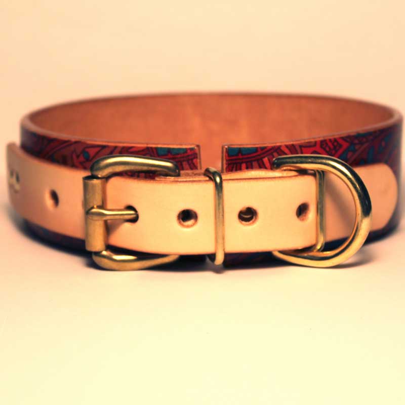 Framer WIDE グラフィック手仕上げ　本革首輪　真鍮無垢金具 ペイズリー サイズSS～LL ベルト幅30mm/40mm #33040