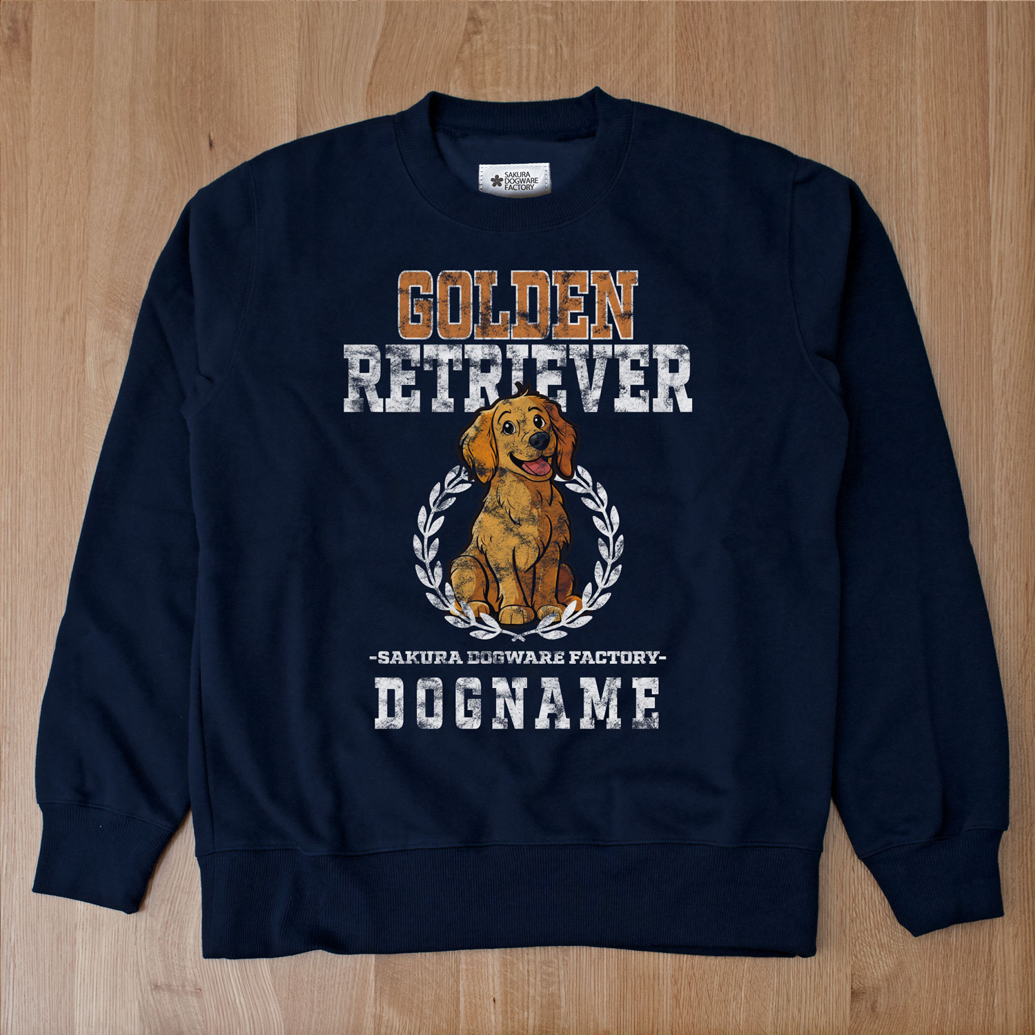 SAKURA DOGWARE FACTORY 名入れ　ユニセックス　クルーネックスウェット　ヴィンテージプリント　シェルティー　ゴールデンレトリバー　8071