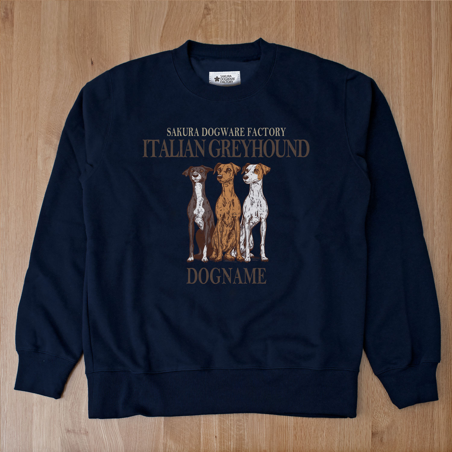 SAKURA DOGWARE FACTORY 名入れ　ユニセックス　クルーネックスウェット　ヴィンテージプリント　シェルティー　イタリアングレイハウンド　8072