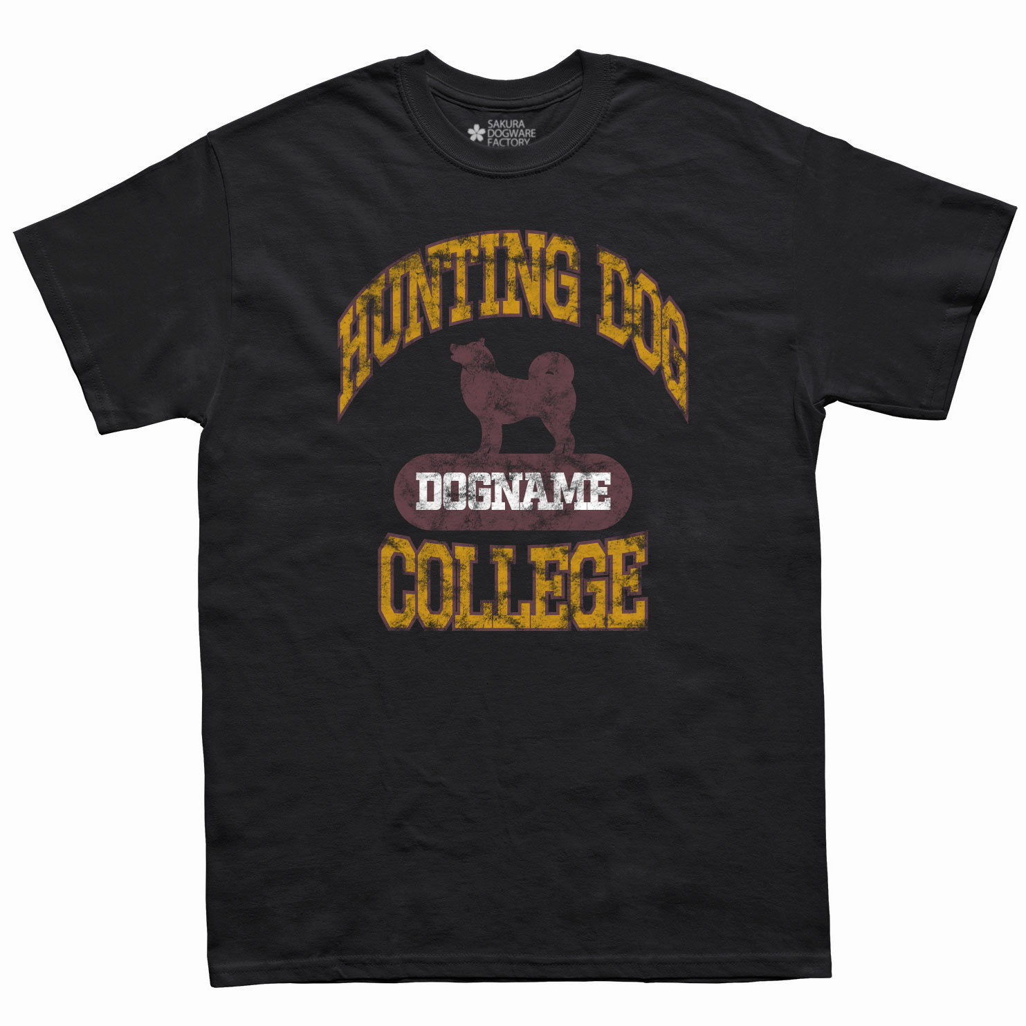 SAKURA DOGWARE FACTORY 名入れ　ユニセックス HUNTING DOG COLLEGE　Tシャツ 　40犬種からえらべるシルエット 6089